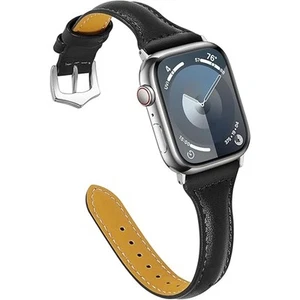 NUEVO CON ETIQUETAS ~ Correa de reloj compatible con Apple Watch negra de cuero genuino - Imagen 1 de 4