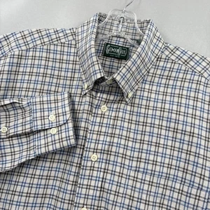 Gitman Bros Shirt Mens Large Blue Gray Brown Plaid Button Down Made USA Twill - Picture 1 of 14