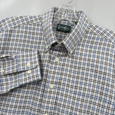 Gitman Bros Shirt Mens Large Blue Gray Brown Plaid Button Down Made USA Twill - Image 1 of 4