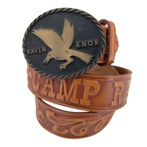 Cinturón de cuero de colección Raven Knob Camp Rainey Mountain Tooled Boy Scouts talla 40 - Imagen 1 de 11