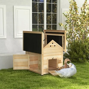PawHut Entenstall aus Holz Entenhaus mit Kippdach Geflügelstall mit Doppeltür - Zdjęcie 1 z 10