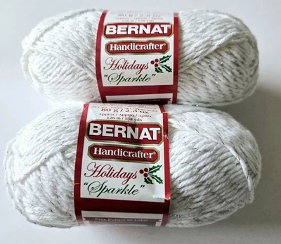 Bernat Holiday Cotton Yarn (2) 2.8oz Skeins White Sparkle Metallic Silver Mix - Image 1 of 4
