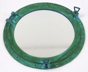 20" Porthole Mirror Aluminum Green Finish ~ Ship Porthole Mirror ~Nautical Decor - Picture 1 of 3