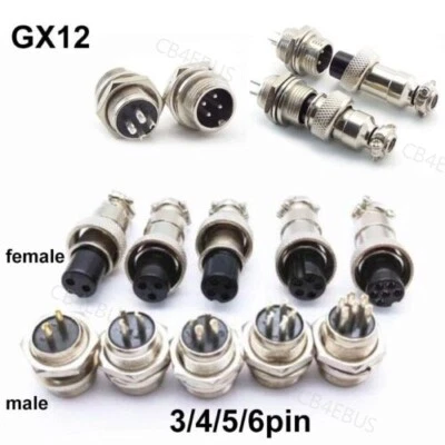 GX12 2/3/4/5/6Pin Aviation Plug Male Female 12mm Panel Metal Connector Nut CB4 - Image 1 of 4