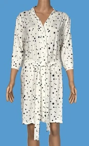 Doublju Women's Kimono Robe Sleepwear Pajama Size 1X, Color WHITE BLACK STAR - Picture 1 of 4