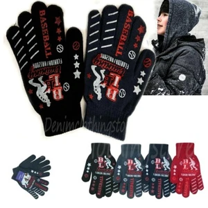 4 Pairs Teens Boy Youth Baseball Printed Knit Warm Magic Winter Gloves Lots - Picture 1 of 7