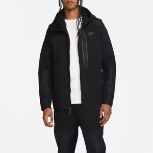 NIKE TECH FLEECE WOVEN OVERLAY HOODIE MEN'S UK XS - DR6165 010 - Picture 1 of 5