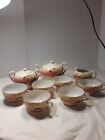 Vintage Hand Painted Porcelain Tea Set Japan Teapot Sugar Creamer 6 Cups