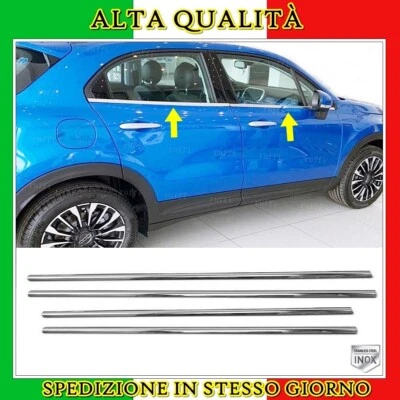 RS CHROME Strisce Cromate Sotto Finestrini 4 pz ACCIAIO Per FIAT 500X 2014-SU