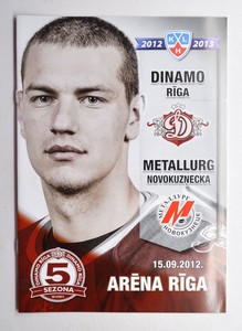 2012-Sep-15 KHL Dinamo Riga vs Metallurg Novokuznetsk Hockey Game Programme