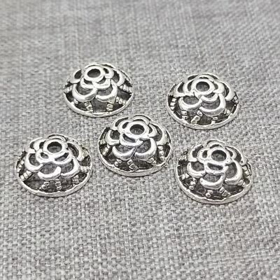 12 piezas de espaciadores de pulsera de plata de ley 925 con tapas de cuentas de flor de rosa de 9 mm Foto 1 de 4