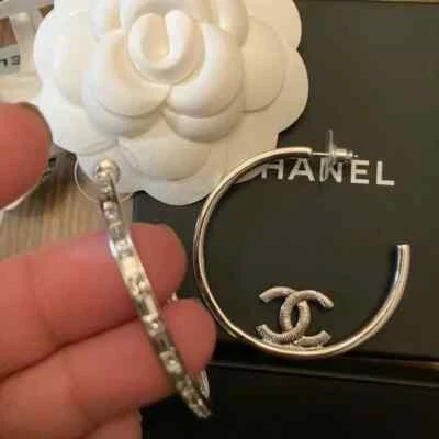 Authentische Chanel B22P große Silber Kristall Creolen - Bild 1 von 4