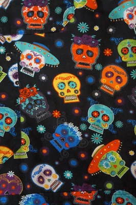 Day of the Dead Sugar Skull CU Chef Pants Size L (TAG) ~34x~24 (SEE PICS 4 MEAS) - Image 1 of 4