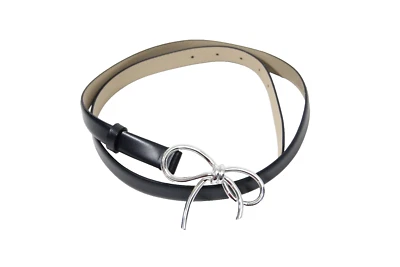 Cinturón de cuero negro para mujer W by Worth nuevo grande lazo plateado ajustado hecho en Italia Foto 1 de 4