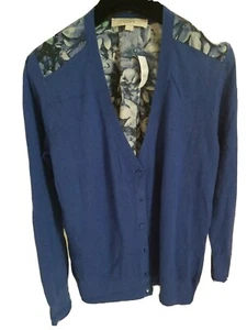 Ann Taylor LOFT Blue Button Down Knit Cardigan W/Floral Fabric , Small Sz, NEW - Picture 1 of 11