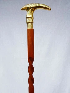 Antique Brass Designer Knob Head Handle Antique Style Walking Cane Wooden Gift - Picture 1 of 2