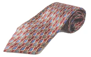 NWT NEW - VAN HUESEN Men's Imported Silk Geometric Tie Burgundy Blue Tan Necktie - Bild 1 von 7