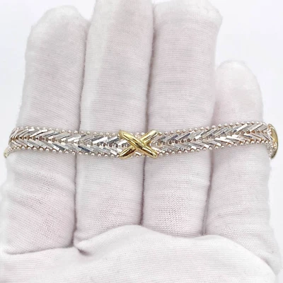 Brazalete Tenis Milor Italia Plata de Ley 925 Chevron Oro Vermeil X 7.5" Foto 1 de 4
