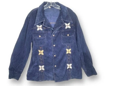 Camisa Chaqueta Vintage Años 60 Para Hombre Pana Bordada Frontal A Presión Tareas Talla 42 RARA Foto 1 de 4