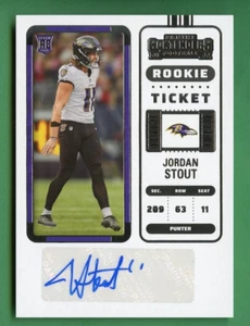 BOLETO DE NOVATO DE FÚTBOL JORDAN STOUT 2022 CONTENDERS AUTO BALTIMORE RAVENS - Imagen 1 de 10
