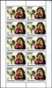 MICK JAGGER Singer Songwriter Musician Rock Music Stamp Sheet (2011 Burundi) - Picture 1 of 1