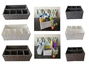 Woven Storage Box Basket 4 Or 6 Compartment Organiser For Office & Home - Picture 1 of 15