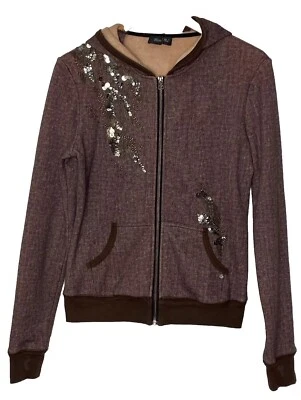 Miss Me Women’s sequins embellished Hoodie full zip Sherpa lined Size small - Image 1 of 4