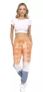 She And Sky Womens Size L Jogger Pants Tie Dye Orange Blue Sweatpants NWT - Picture 1 of 12