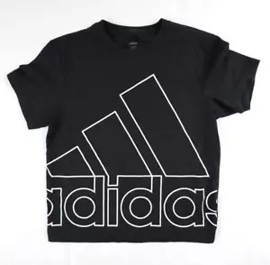 Adidas Boys Youth Size 2XS BIG Logo Black Short Sleeve T-Shirt Tee - Picture 1 of 11