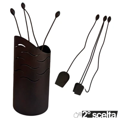 2° Scelta 🔝* Ø25 x 50h cm SET ATTREZZI CAMINO FERRO INTAGLIATO ARTIGIANALE 4pz - Immagine 1 di 4