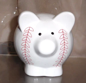 Baseball Pig Ceramic Coin Piggy Bank 3.5"H x 4"L x 3.25"W Collectible Seams - Picture 1 of 4
