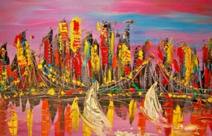 Painting Stretched IMPRESSIONIST CITYSCAPE FRESH WIND ART MODERN ABSTRACT - Picture 1 of 1