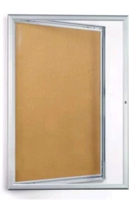 24 x 36 Enclosed Bulletin Board Silver Aluminum Frame Locking Swing Open - Picture 1 of 11