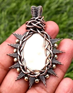 Mother Of Pearl Pendant Copper Wire Wrapped Handmade Jewelry Pendant Necklace - Picture 1 of 9
