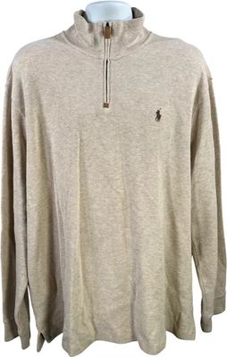 Polo Ralph Lauren Men’s Light Beige 1/4 Zip Pullover Sweater - XXL - Image 1 of 4