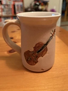 Handmade Pottery VIOLIN Coffee Tea Mug ~ 4.75” ~ Very Excellent Condition ~ - Picture 1 of 4