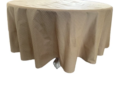 NEW quality  handmade TABLECLOTH ROUND 90” ,70"rd.,70" sq. gold/white polka dot - Image 1 of 2