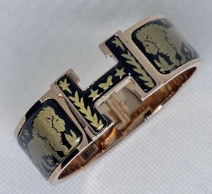 HERMES WIDE Clic H Black & Gold Enamel RGH Sous Le Charme Bracelet PM - Picture 1 of 5