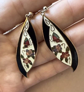 Orecchini pendenti vintage Cloisonné farfalla floreale con smalto intricato 🦋✨ - Foto 1 di 5