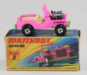Matchbox Superfast Nº 02B Jeep Hot Rod placa base rosa/verde en caja "J" - Imagen 1 de 11