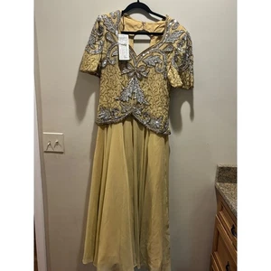 NWT Scala Gold Beaded Sequin Evening Dress Party Gown Formal Special Occasion XL - Picture 1 of 12