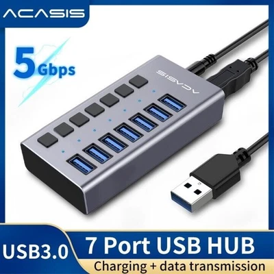 Acasis 7 Ports USB 3.0 Hub with Individual On/Off Switch Splitter USB Hub Power - Bild 1 von 4