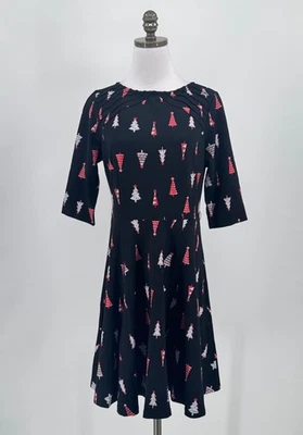 Unique Vintage Black Christmas Trees 3/4 Sleeve Fit Flare Stephanie Dress Sz XL - Image 1 of 4