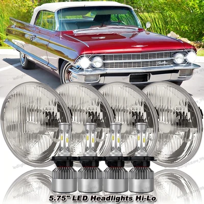 4PCS 5-3/4" 5.75" LED Headlights Hi-Lo Beam DRL For Cadillac DeVille 1962-1974 - Image 1 of 4