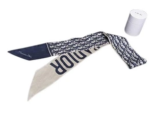 Christian Dior Mitzah Ribbon Scarf Trotter - Navy/Grey - Women's Twilly - Picture 1 of 3