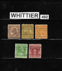 CA Precancels: Whittier 492; Better Type CV $1.50 Each; 5 Diff. 1920s-30s Issues - Picture 1 of 1
