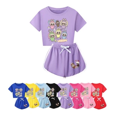2025 Girls Cartoon labubu Tracksuit Cosplay Costume Crop Top Tees+Shorts Outfits - Image 1 of 4