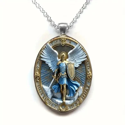 Oval-shaped necklace of Archangel Michael - Exquisite 2D design - Image 1 of 3