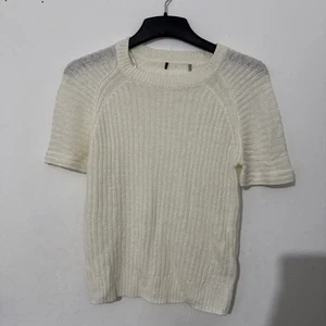 Womens Pullover Sweater White Sleeve Jewel Neck UK Size 8 marks & Spencer  - Picture 1 of 2