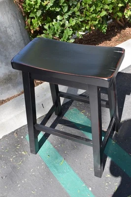 Wood saddle-seat classic style barstool 24in black pine counter stool premium gr - Image 1 of 4